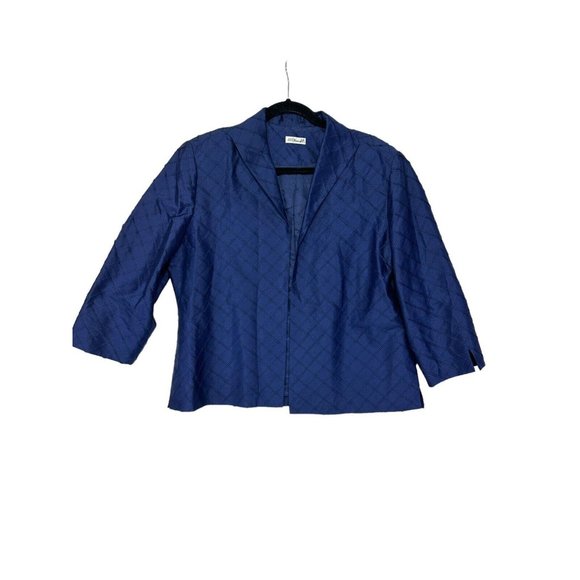 Ann May 100% Woven Silk‎ Open Style Jacket 3/4 Blue Detailed Design Large - Picture 1 of 9